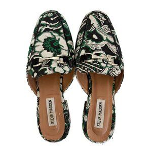 Steve Madden Women’s 9.5 Green Black Floral Horse Bit Fabric Chess Mules